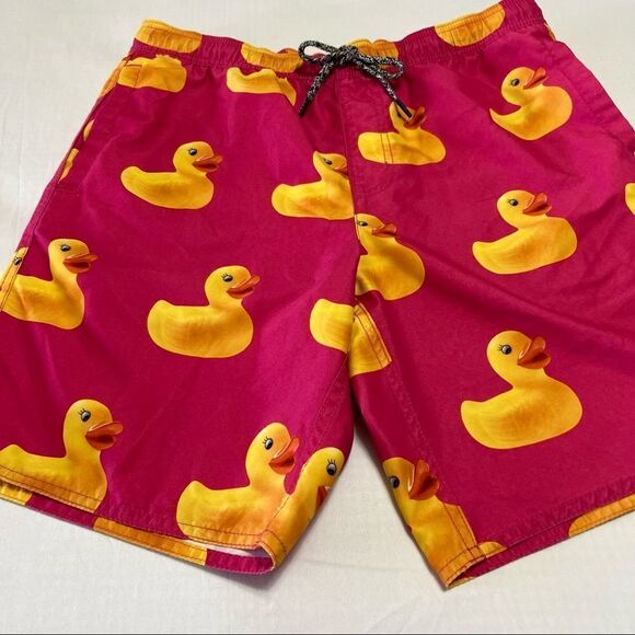 NEFF Ducky Mens Hot Tub Volley Shorts Board Short Rubber Duck Pink Size Small - Picture 6 of 15